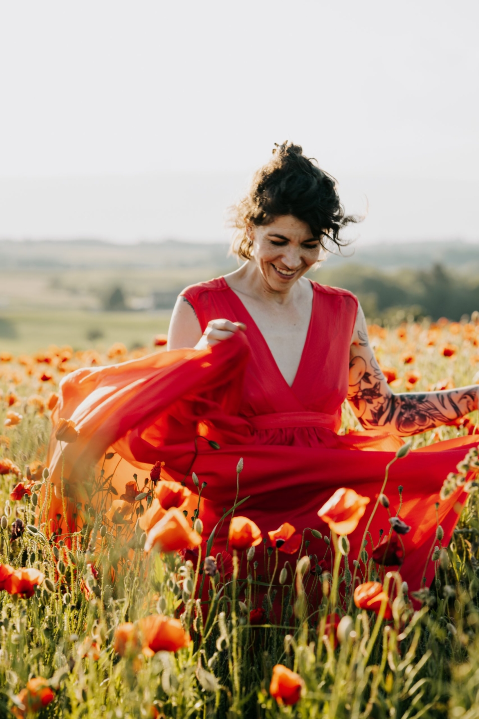 portrait femme coquelicots